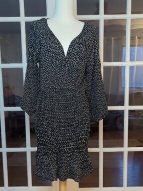 Lush Black & White Dot V-Neck Midi Dress